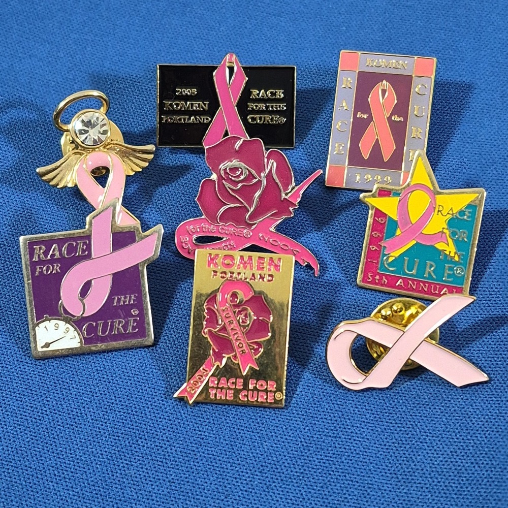 Breast Cancer  Pink Ribbon Susan Komen Race for the Cure Lapel Hat Pins Lot of 8